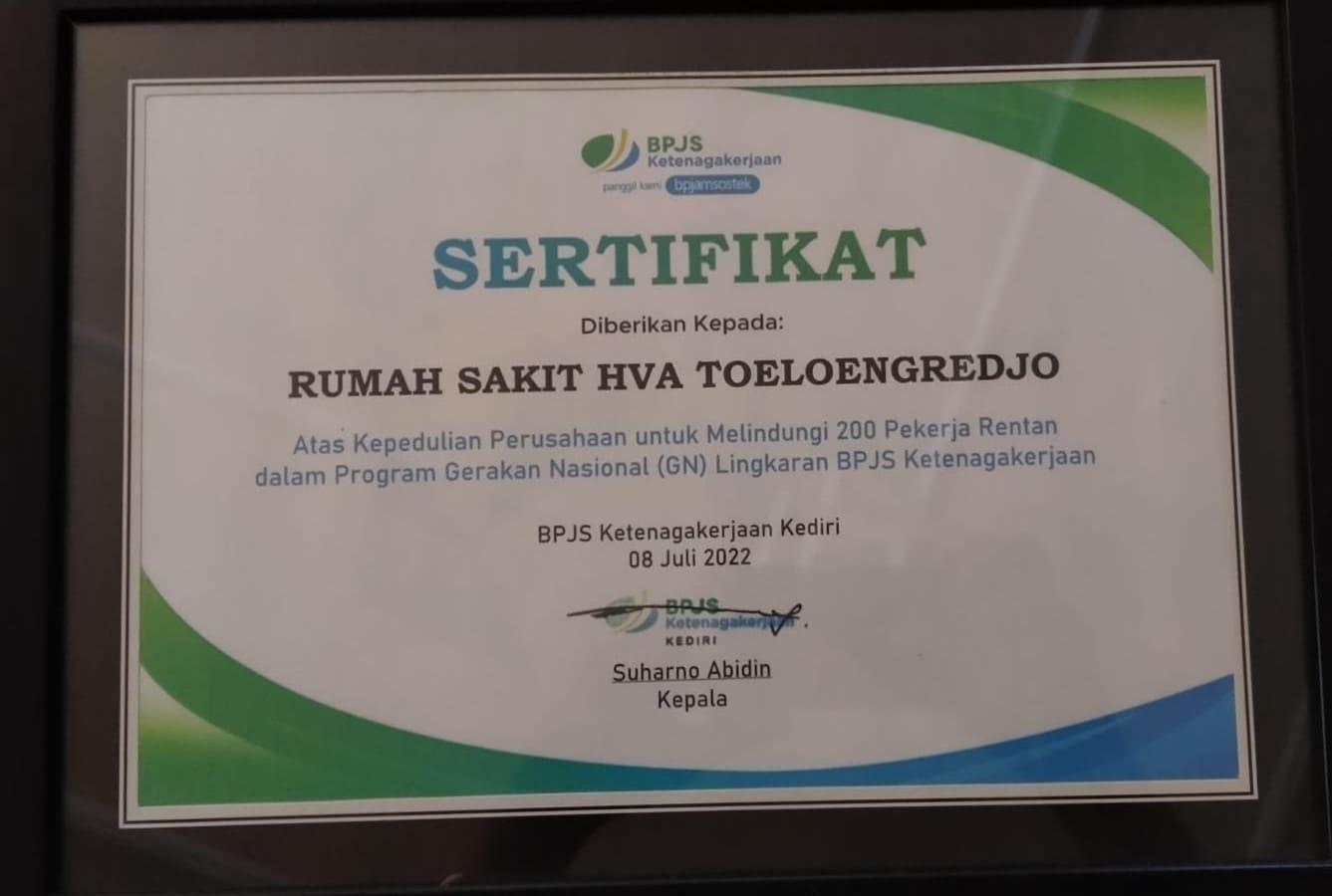 Sertifikat Program Gerakan Nasional oleh BPJS Ketenagakerjaan Kediri