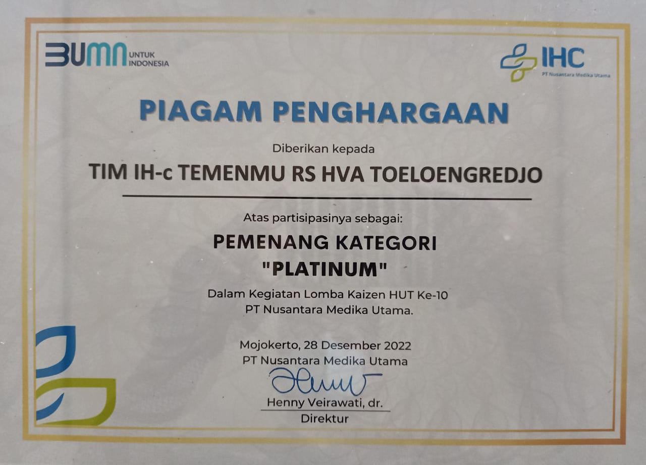 Piagam Penghargaan Lomba Kaizen HUT PT NMU Ke-10, Tim IHC Temenmu pemenang kategori Platinum