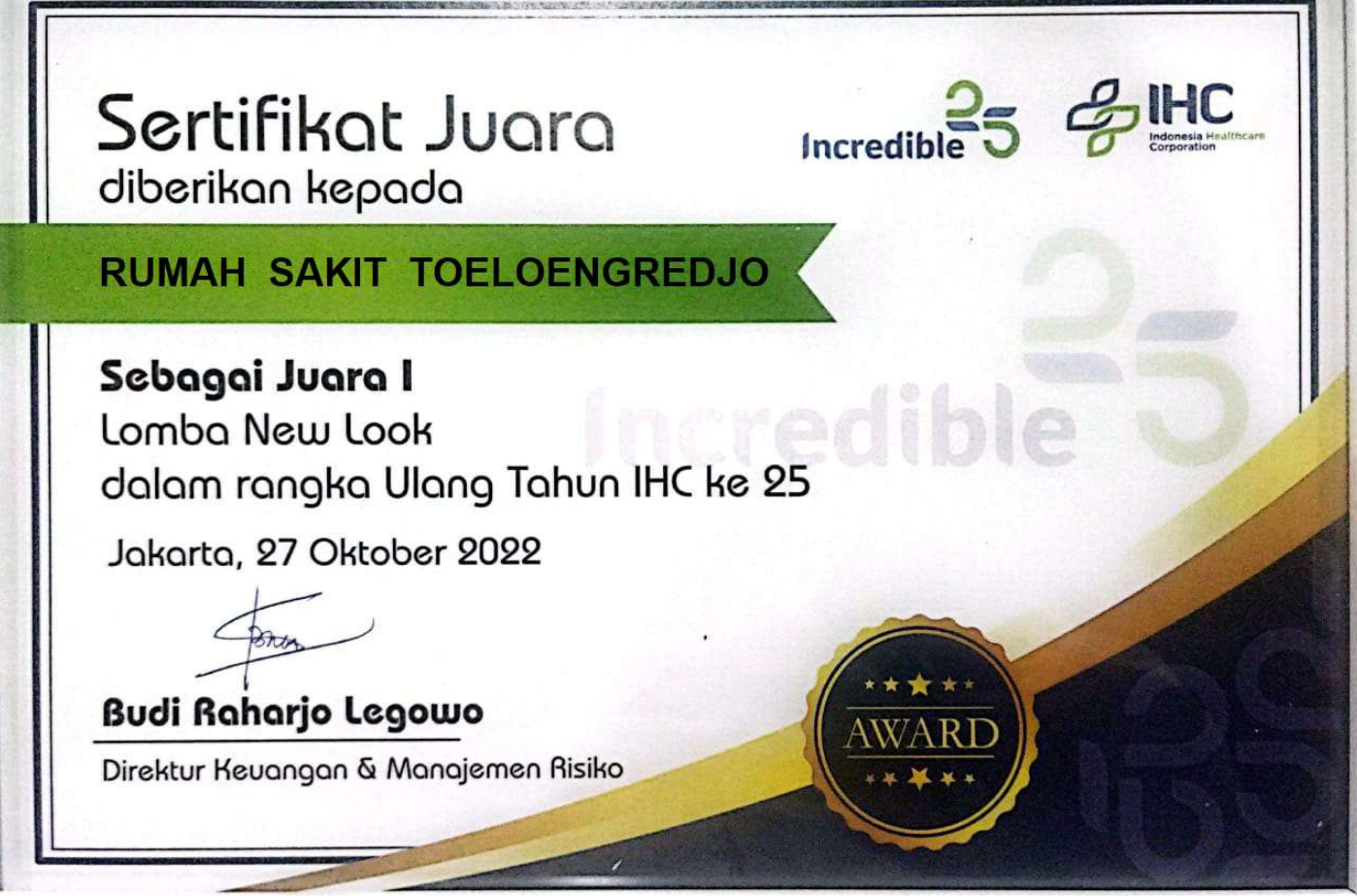 Sertifikat Juara 1 Lomba New Look Ulang Tahun IHC - PERTAMEDIKA IHC